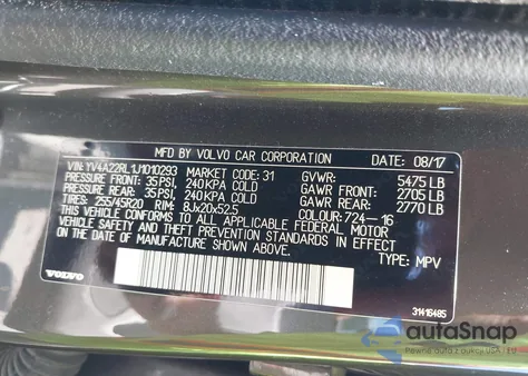 2018 Volvo Xc60 T6 Inscription z USA, uszkodzony, nr VIN YV4A22RL1J1010293